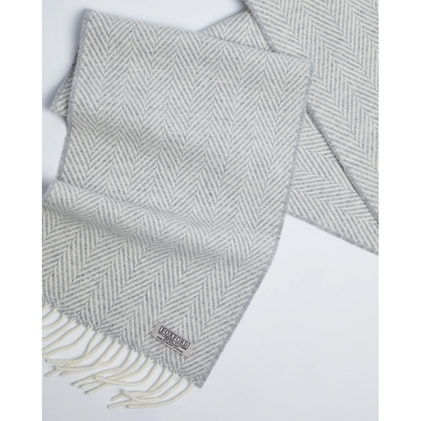 Foxford Scarf - Pearl Grey & White Herringbone in Wool / Cashmere-Nook & Cranny Gift Store-2019 National Gift Store Of The Year-Ireland-Gift Shop