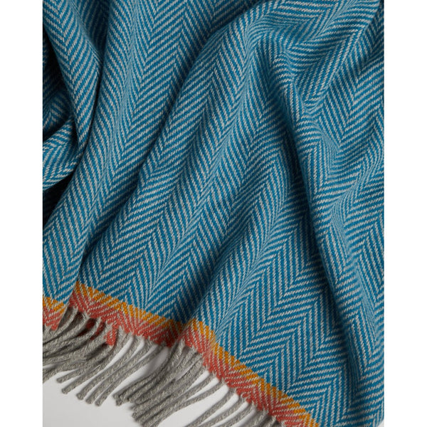 Foxford Cashmere throw in Blue Herringbone-Nook & Cranny Gift Store-2019 National Gift Store Of The Year-Ireland-Gift Shop