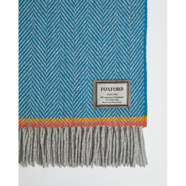 Foxford Cashmere throw in Blue Herringbone-Nook & Cranny Gift Store-2019 National Gift Store Of The Year-Ireland-Gift Shop