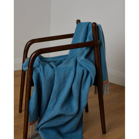 Foxford Cashmere throw in Blue Herringbone-Nook & Cranny Gift Store-2019 National Gift Store Of The Year-Ireland-Gift Shop