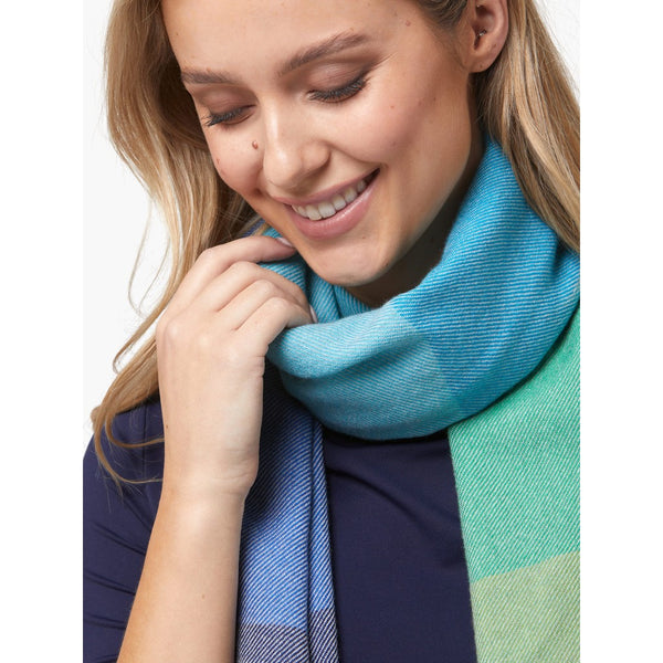 Extra Fine Merino Wool Large Foxford Scarf - Green/Navy Stripe-Nook & Cranny Gift Store-2019 National Gift Store Of The Year-Ireland-Gift Shop