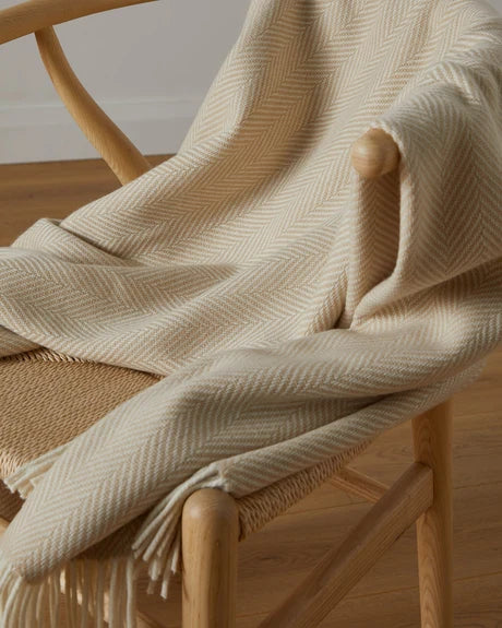 Foxford Cashmere Throw in Grey, White and Cream Herringbone-Nook & Cranny Gift Store-2019 National Gift Store Of The Year-Ireland-Gift Shop