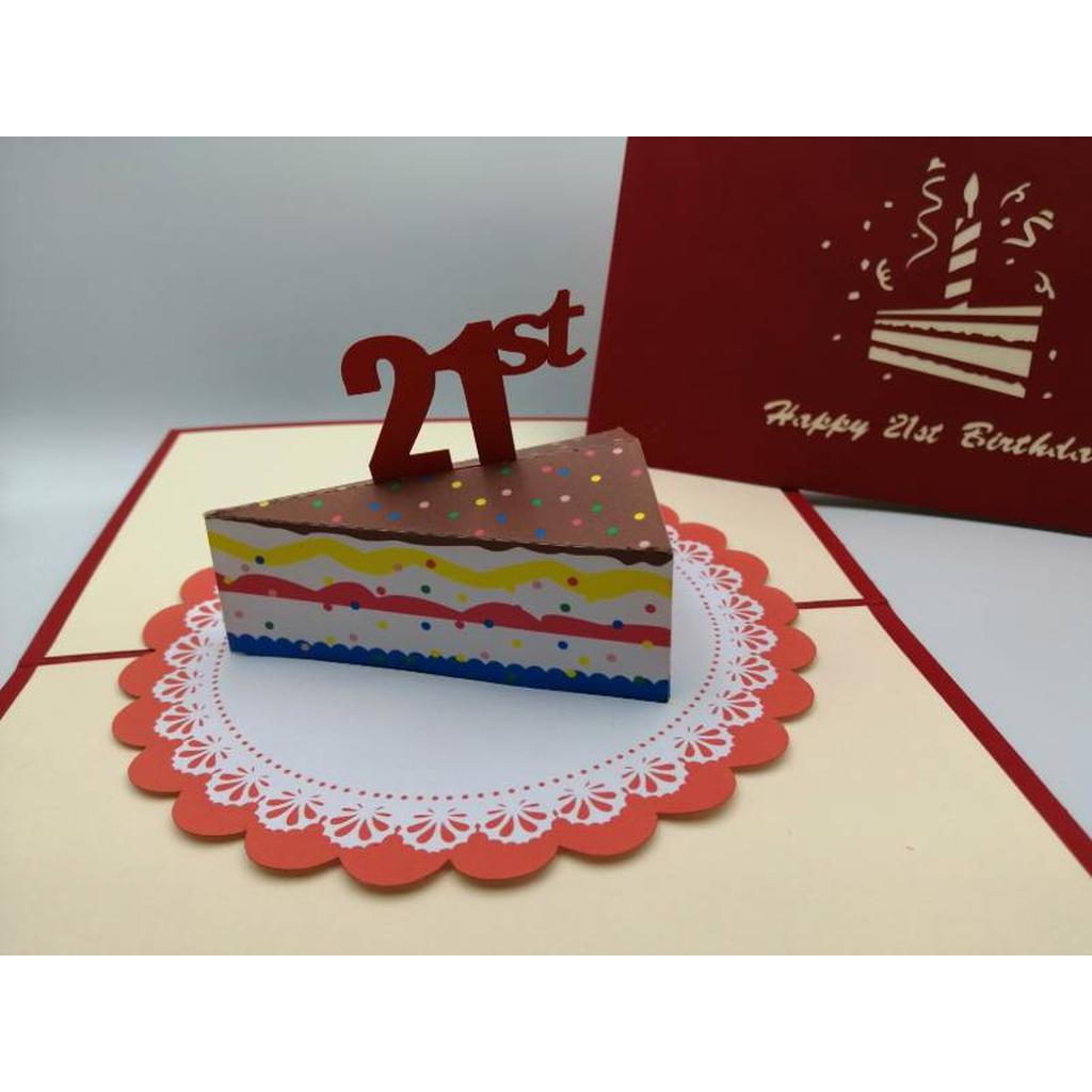 3d Pop up Card - 21st (Slice of Cake)-Nook & Cranny Gift Store-2019 National Gift Store Of The Year-Ireland-Gift Shop
