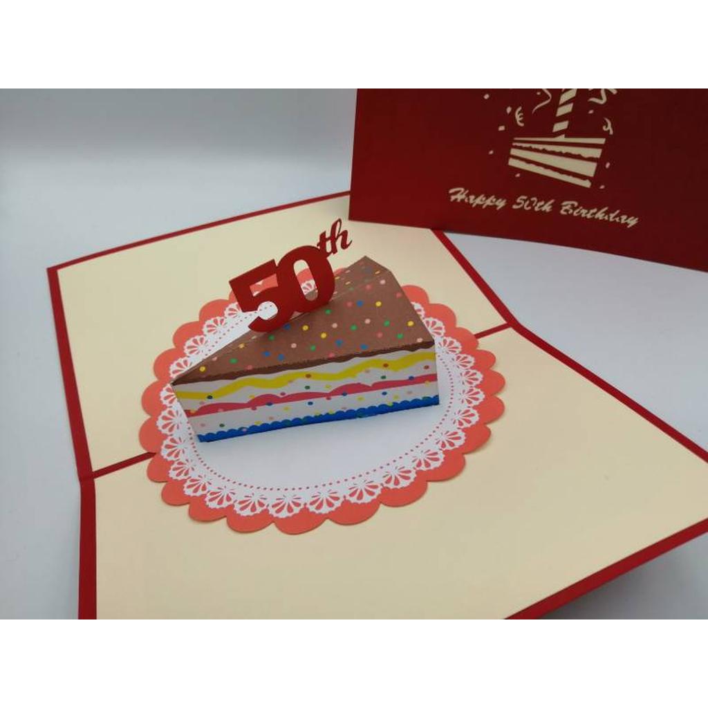 3d Pop up Card - 50th (Slice of cake)-Nook & Cranny Gift Store-2019 National Gift Store Of The Year-Ireland-Gift Shop