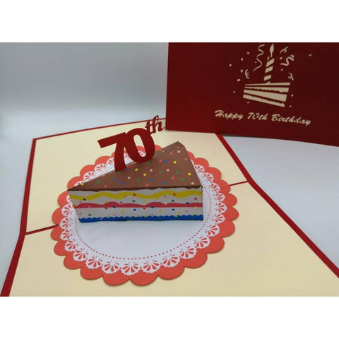 3d Pop up Card - 70th (Slice of Cake)-Nook & Cranny Gift Store-2019 National Gift Store Of The Year-Ireland-Gift Shop