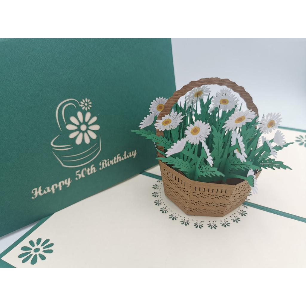 3d Pop up Card - 50th (Daisy basket)-Nook & Cranny Gift Store-2019 National Gift Store Of The Year-Ireland-Gift Shop