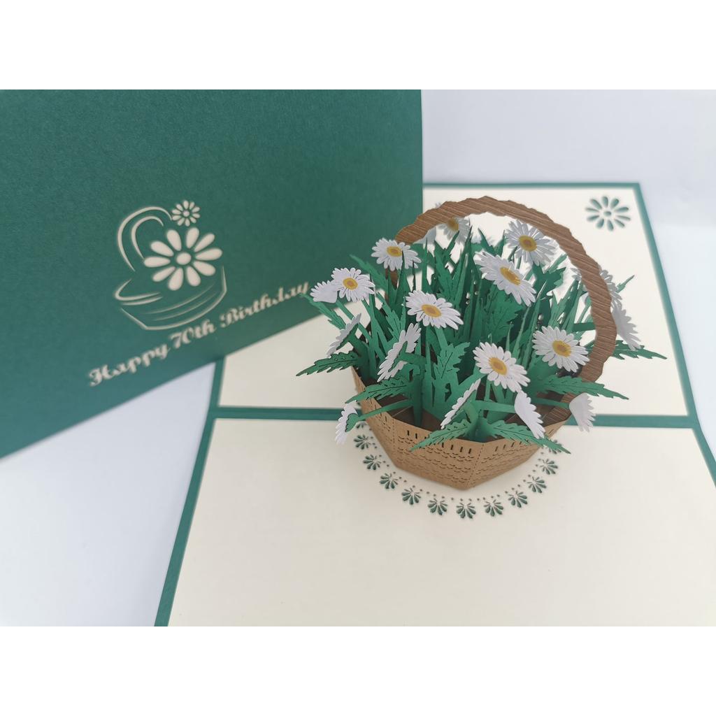 3d Pop up Card - 70th (Daisy basket)-Nook & Cranny Gift Store-2019 National Gift Store Of The Year-Ireland-Gift Shop