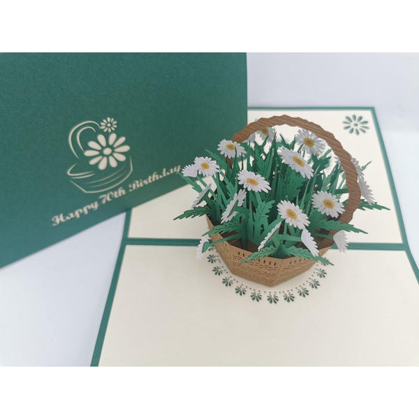3d Pop up Card - 70th (Daisy basket)-Nook & Cranny Gift Store-2019 National Gift Store Of The Year-Ireland-Gift Shop