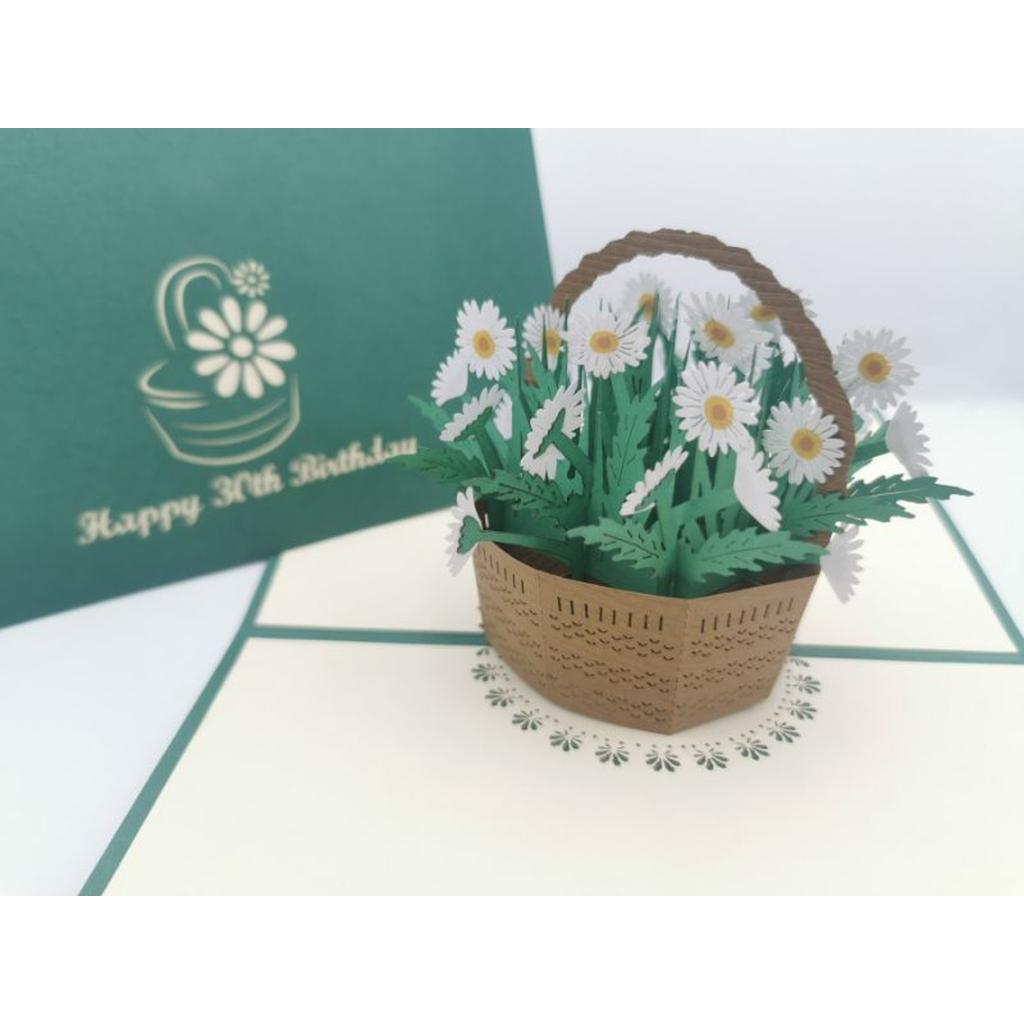 3d Pop up Card - 30th (Daisy Basket)-Nook & Cranny Gift Store-2019 National Gift Store Of The Year-Ireland-Gift Shop