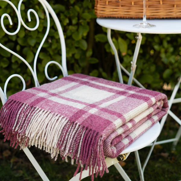 Large Irish Picnic Blanket (Hug in a Rug) Natural Pink Mix Plaid