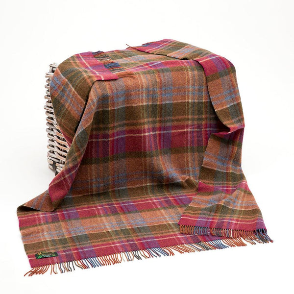 Large Irish Picnic Blanket (Hug in a Rug) Raspberry Purple Green and Orange Tartan