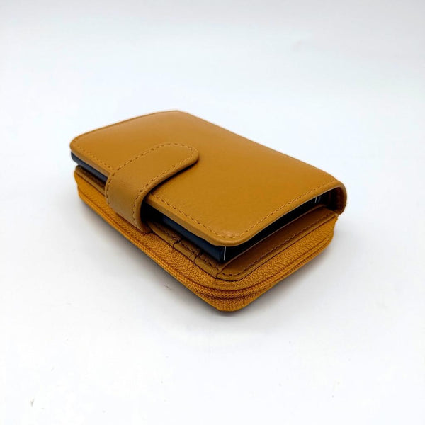 Irish Soft Leather - Pop up Card with Double Coin Pocket (Mustard)