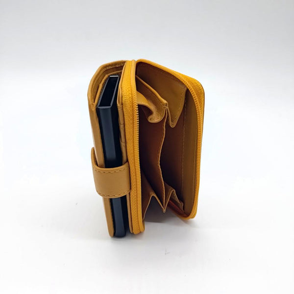 Irish Soft Leather - Pop up Card with Double Coin Pocket (Mustard)