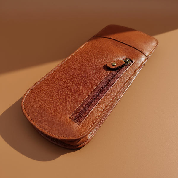 Irish Soft Leather - Sunglass case with zipper (Tan)
