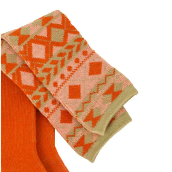 Fair Isle Diamond Boot Socks - Sage/Tangerine-Nook & Cranny Gift Store-2019 National Gift Store Of The Year-Ireland-Gift Shop