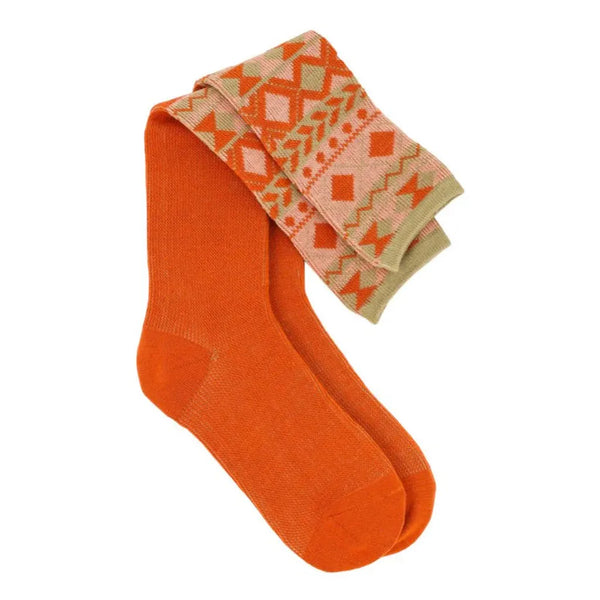 Fair Isle Diamond Boot Socks - Sage/Tangerine-Nook & Cranny Gift Store-2019 National Gift Store Of The Year-Ireland-Gift Shop
