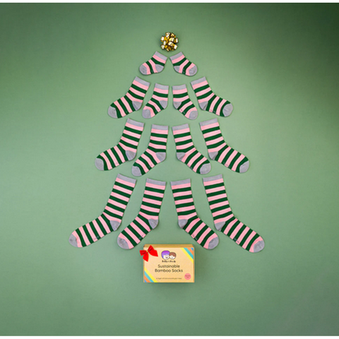 Green & Pink Stripe Bamboo Socks-Nook & Cranny Gift Store-2019 National Gift Store Of The Year-Ireland-Gift Shop