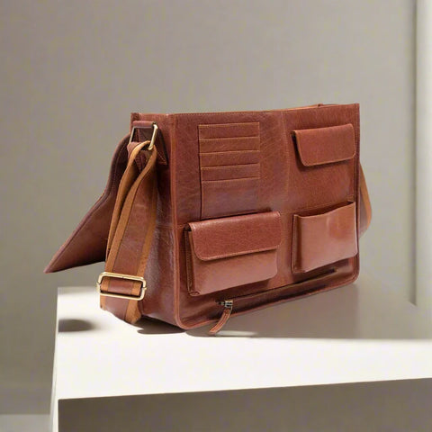 Large Satchel Bag with Handle (Tan) - Luxury Irish Soft Leather-Nook & Cranny Gift Store-2019 National Gift Store Of The Year-Ireland-Gift Shop