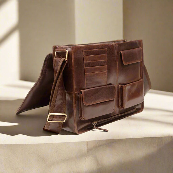 Luxury Irish Soft Leather Large Satchel Bag with Handle Dark Brown Nook Cranny