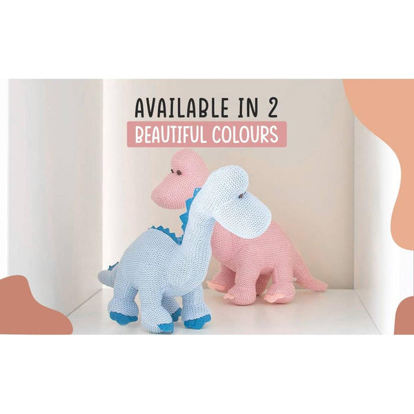 Dinosaur Baby Rattle, Knitted Organic Cotton Pink Diplodocus