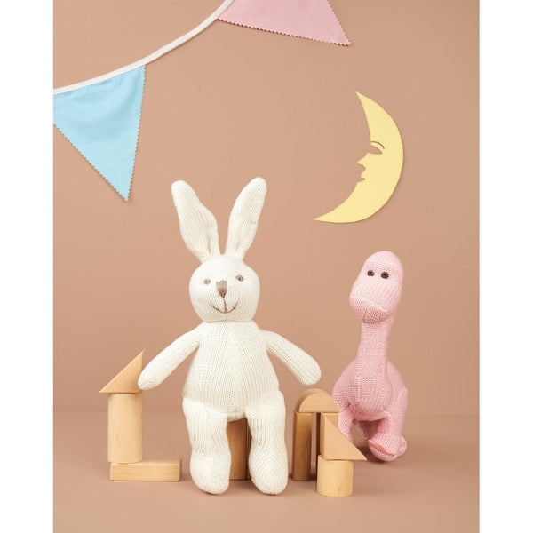 Dinosaur Baby Rattle, Knitted Organic Cotton Pink Diplodocus