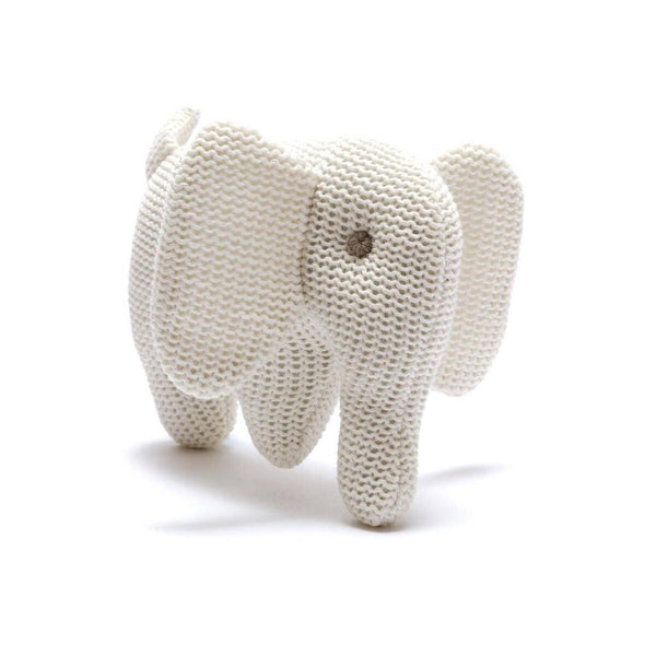 White Elephant Baby Rattle, Knitted Organic Cotton