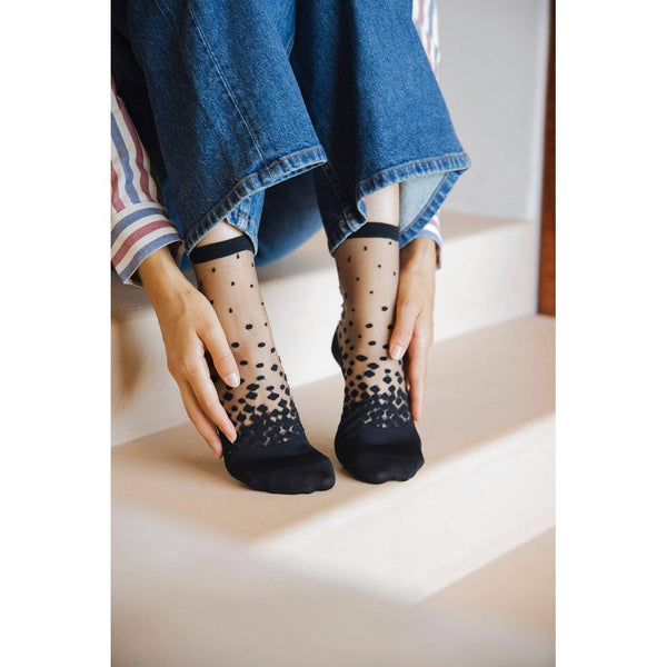 Nakameguro Black • Women's transparent polka dot socks: 39/41
