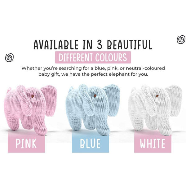 White Elephant Baby Rattle, Knitted Organic Cotton