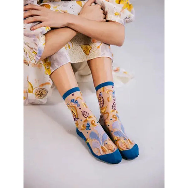 Elegant Transparent Socks - Floralia Blue (UK Size 5-7)-Nook & Cranny Gift Store-2019 National Gift Store Of The Year-Ireland-Gift Shop