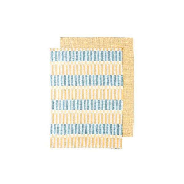 Set of 2 Blocks Tea Towels - Mustard / Blue & Mustard-Nook & Cranny Gift Store-2019 National Gift Store Of The Year-Ireland-Gift Shop