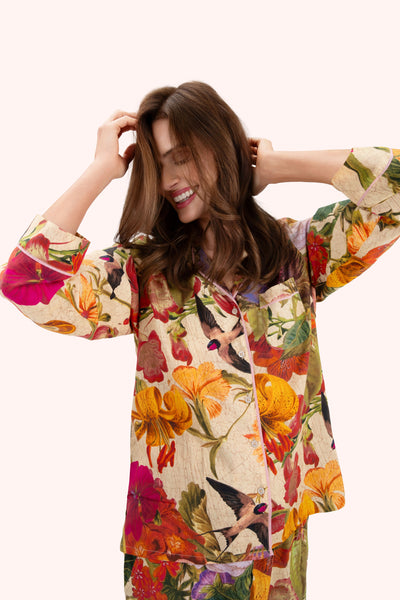 Supersoft Luxurious Long Sleeve Pajamas - Cream Posy-Nook & Cranny Gift Store-2019 National Gift Store Of The Year-Ireland-Gift Shop