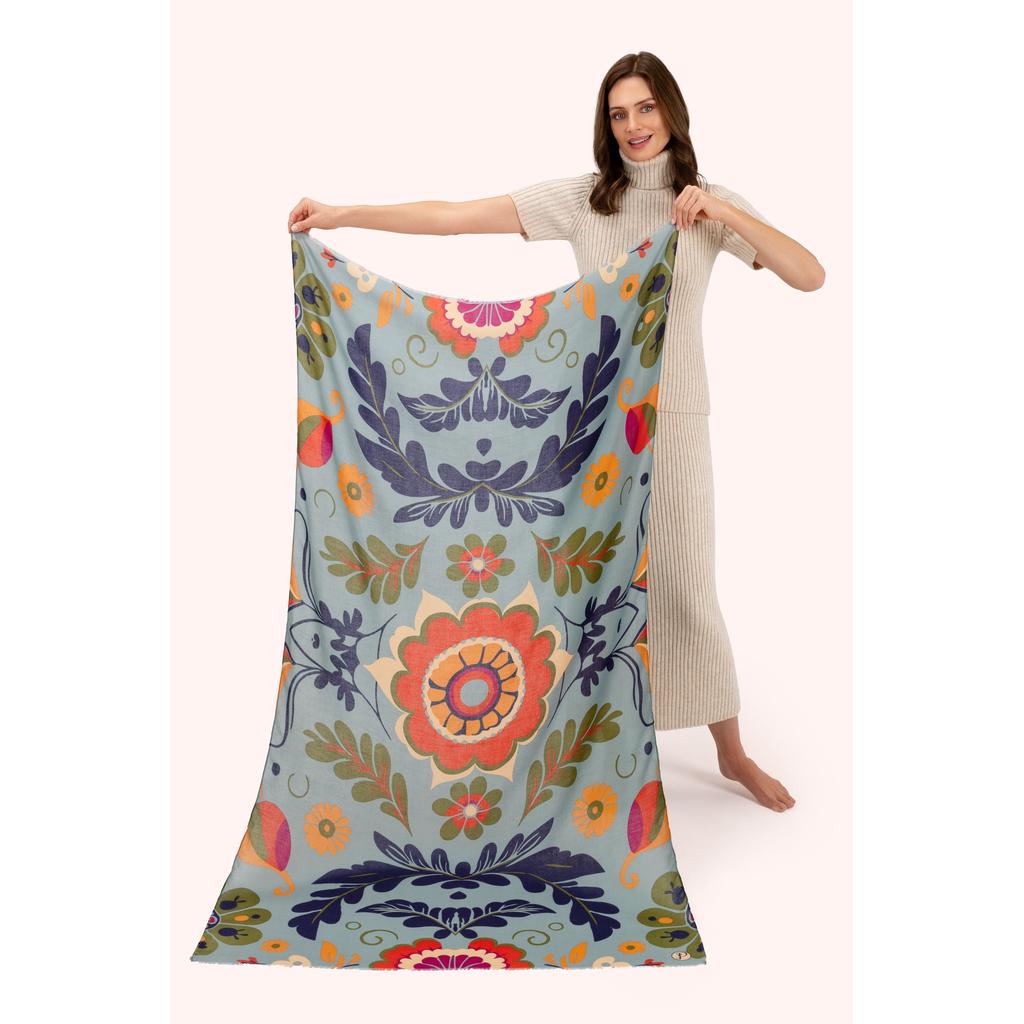 Folk Floral Print Scarf - Winter Ice-Nook & Cranny Gift Store-2019 National Gift Store Of The Year-Ireland-Gift Shop