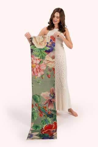 Luxurious Print Scarf - Botanical Bouquet (Sage)-Nook & Cranny Gift Store-2019 National Gift Store Of The Year-Ireland-Gift Shop