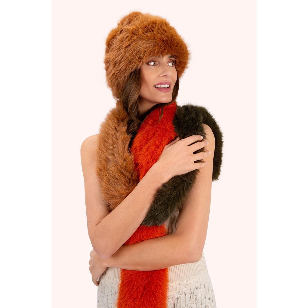 Elsa 3-tone Faux Fur Scarf - Tangerine, Mocha & Olive-Nook & Cranny Gift Store-2019 National Gift Store Of The Year-Ireland-Gift Shop