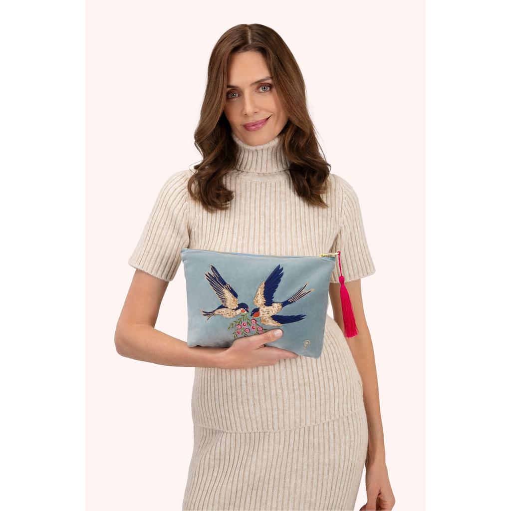 Velvet Zip Pouch - Swooping Swallows-Nook & Cranny Gift Store-2019 National Gift Store Of The Year-Ireland-Gift Shop