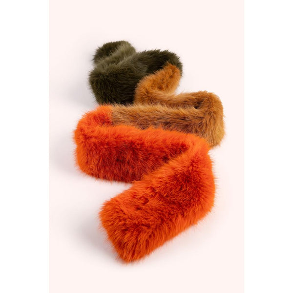 Elsa 3-tone Faux Fur Scarf - Tangerine, Mocha & Olive-Nook & Cranny Gift Store-2019 National Gift Store Of The Year-Ireland-Gift Shop