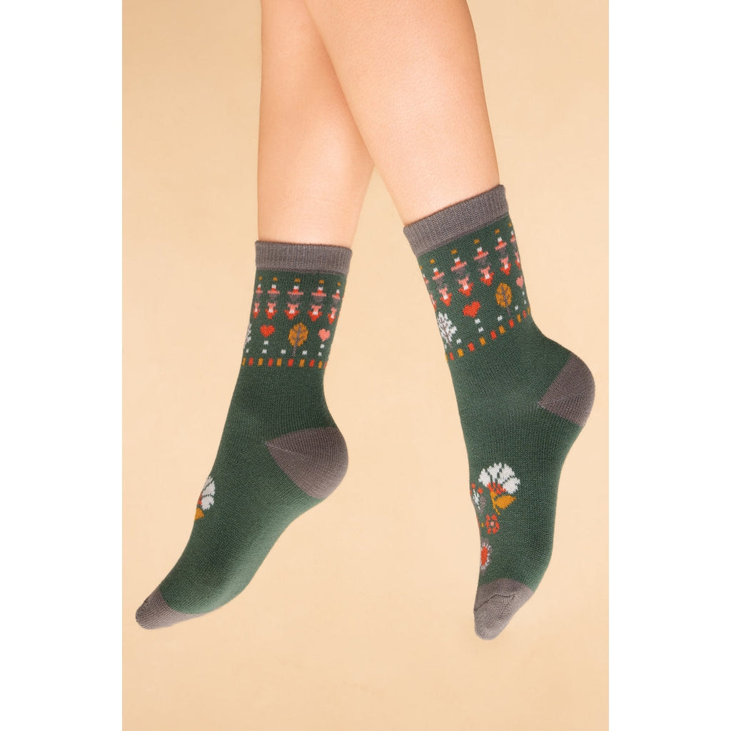 Knitted Socks - Olive (Art Deco Floral)-Nook & Cranny Gift Store-2019 National Gift Store Of The Year-Ireland-Gift Shop