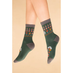 Knitted Socks - Olive (Art Deco Floral)-Nook & Cranny Gift Store-2019 National Gift Store Of The Year-Ireland-Gift Shop