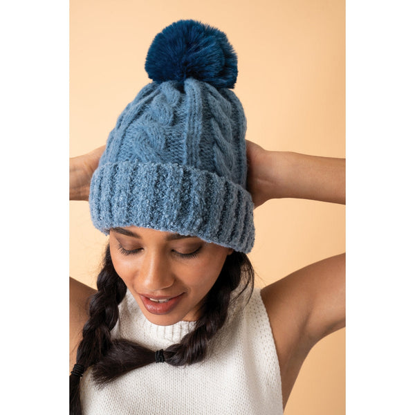 Freya Pompom Hat in Denim-Nook & Cranny Gift Store-2019 National Gift Store Of The Year-Ireland-Gift Shop