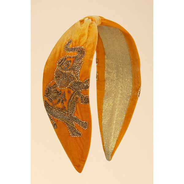 Beaded Velvet Headband - Mustard (Elephant)-Nook & Cranny Gift Store-2019 National Gift Store Of The Year-Ireland-Gift Shop