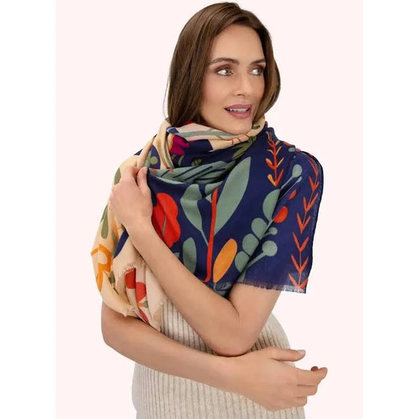 Scandi Two-Tone Floral Print Scarf by Powder-Nook & Cranny Gift Store-2019 National Gift Store Of The Year-Ireland-Gift Shop