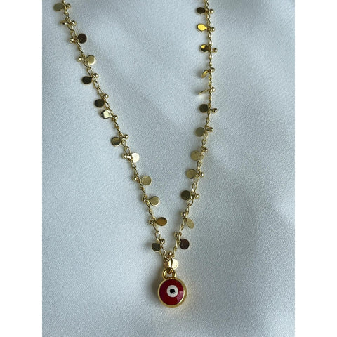 Red Evil Eye Disk Necklace-Nook & Cranny Gift Store-2019 National Gift Store Of The Year-Ireland-Gift Shop