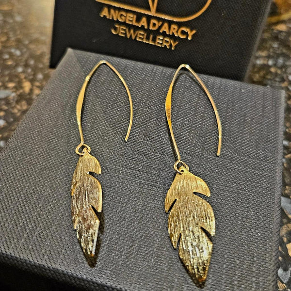 Single Leaf Long Hook Earrings-Nook & Cranny Gift Store-2019 National Gift Store Of The Year-Ireland-Gift Shop