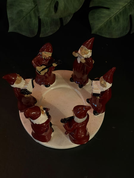 Ceramic Candleholder Ring of Rocking Santas (6)