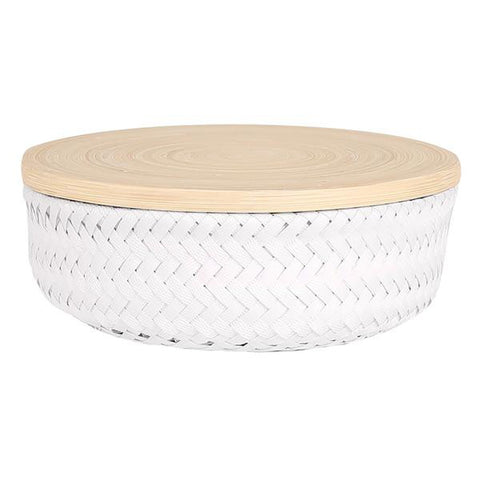 Useful Round Storage Basket in WHITE with Bamboo Lid - An Eco Friendly Gift.-Nook & Cranny Gift Store-2019 National Gift Store Of The Year-Ireland-Gift Shop