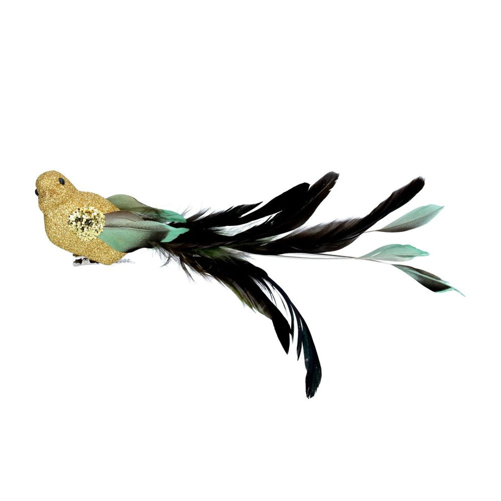 Clip on bird with goose feathers - Gold glittered-Nook & Cranny Gift Store-2019 National Gift Store Of The Year-Ireland-Gift Shop