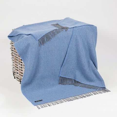 Luxury Cashmere Throw - Grey Blue Herringbone-Nook & Cranny Gift Store-2019 National Gift Store Of The Year-Ireland-Gift Shop