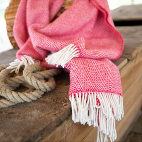 Luxury Cashmere Throw - Raspberry Herringbone-Nook & Cranny Gift Store-2019 National Gift Store Of The Year-Ireland-Gift Shop