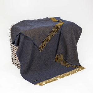 Luxury Cashmere Throw - Mustard & Midnight Blue Herringbone-Nook & Cranny Gift Store-2019 National Gift Store Of The Year-Ireland-Gift Shop