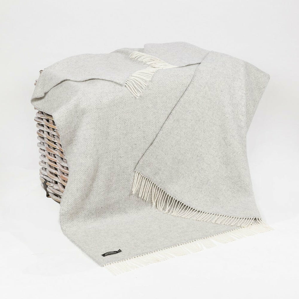 Luxury Cashmere Throw - Pale Grey & Cream Herringbone-Nook & Cranny Gift Store-2019 National Gift Store Of The Year-Ireland-Gift Shop